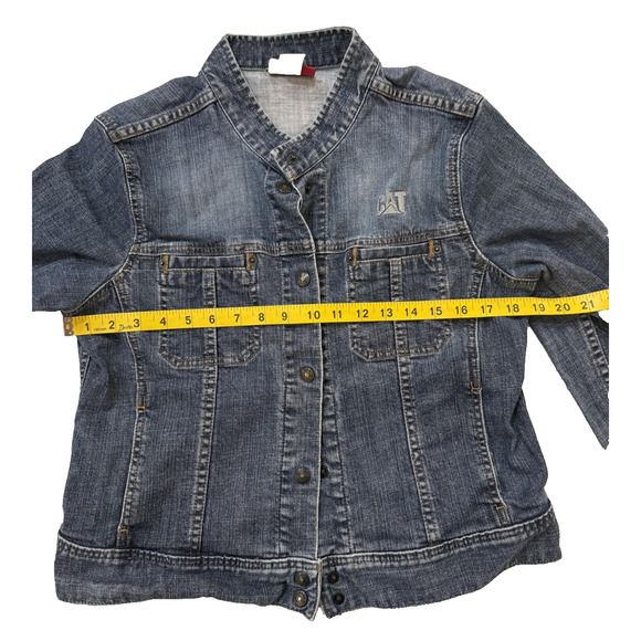 Vintage CAT Denim Jacket Womens Extra Large Blue Snap Front Stretch Workwear Y2K - Picture 6 of 10